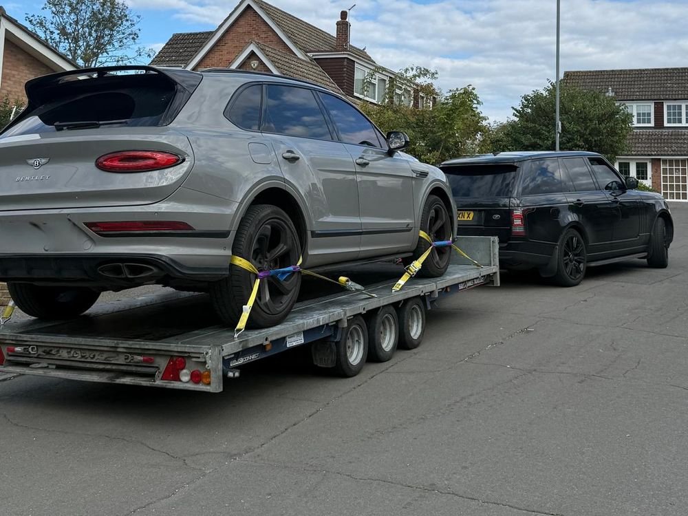 Bentley Bentayga secured on a car trailer